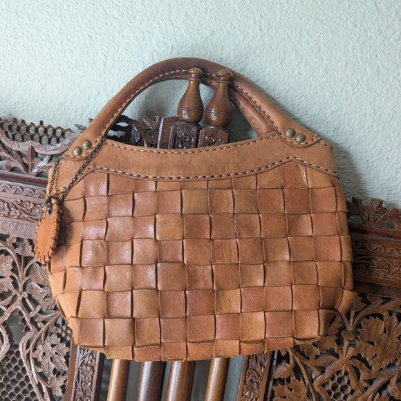 Tan, Boho Robita Woven Leather Small Boho Hand Bag - Picture 1 of 3